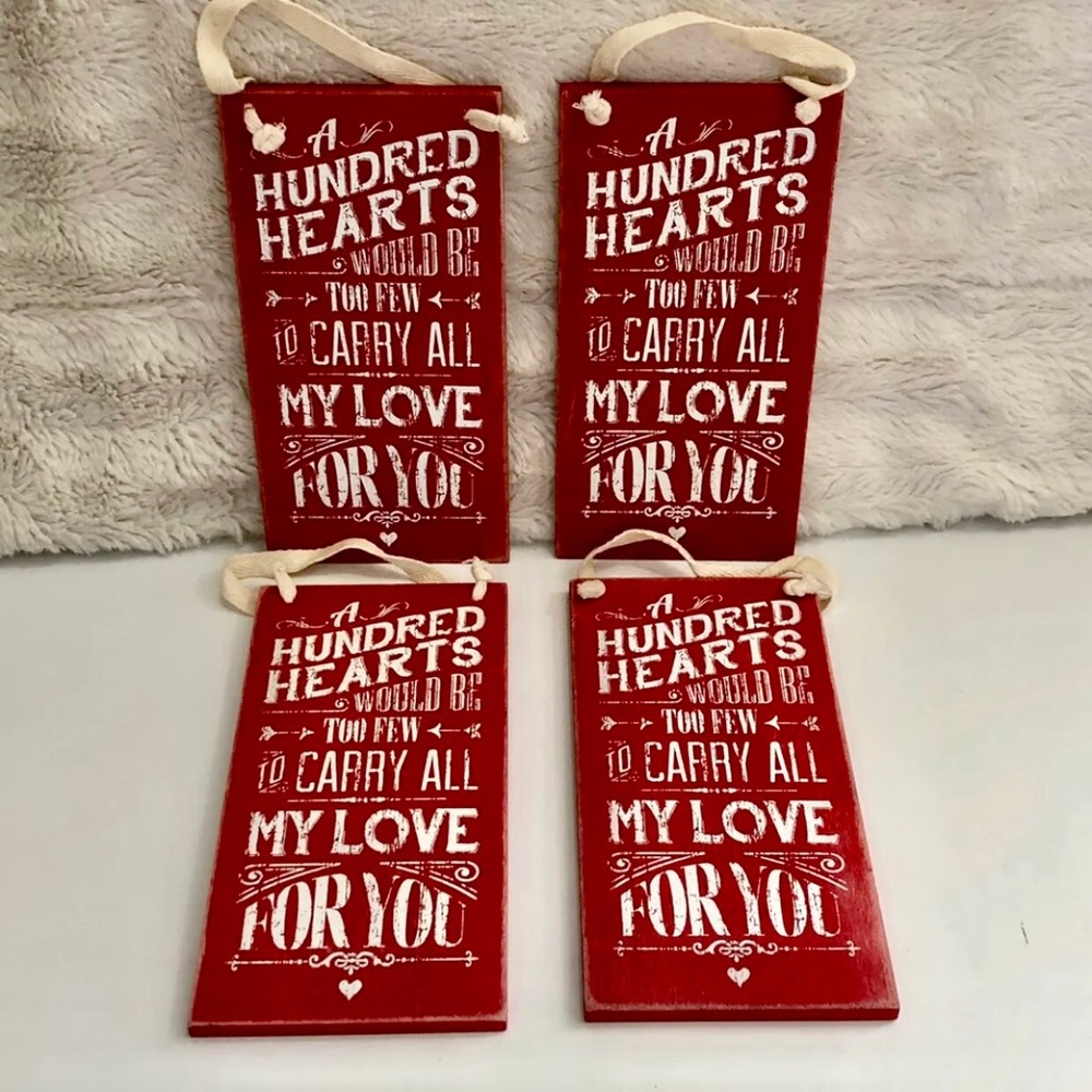 ROMANTIC / LOVE WOODEN PLAQUES X 4 - VALENTINES DAY